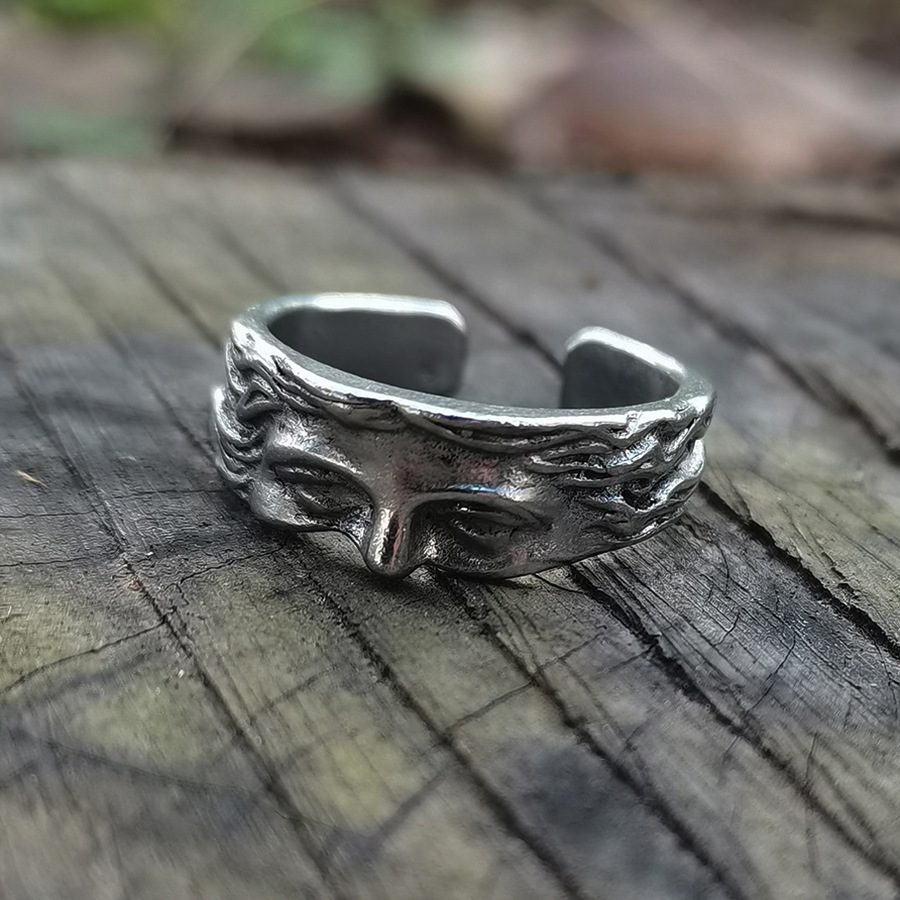 Vintage Open Face Retro Helmet - クリエイティブヴィーナスハーフマスクリング男性用ヴィンテージ彫刻開口部調節可能なリングファッションジュエリーギフト