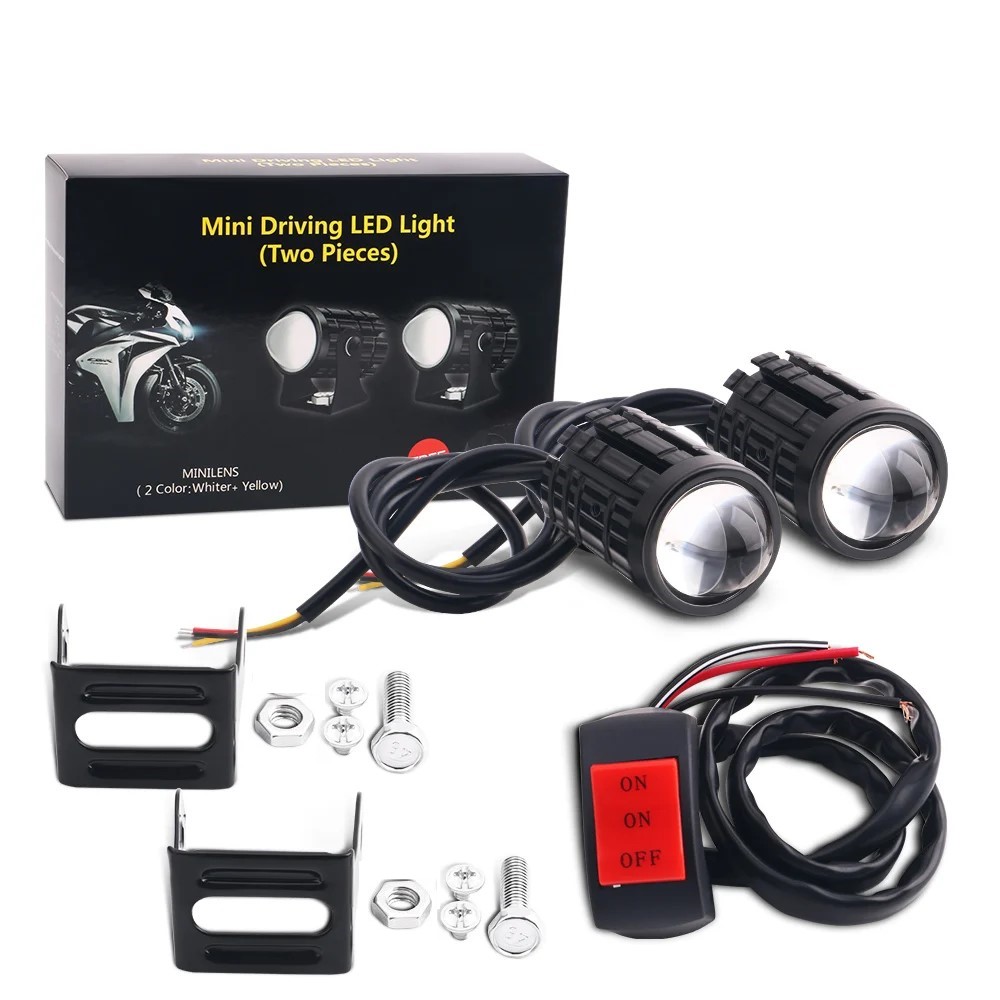 Universal Motorcycle Led Headlight Projector - 1/2 個ユニバーサルオートバイ LED ヘッドライトプロジェクターレンズデュアルカラー ATV スクータードライビングランプフォグライト補助スポットライトランプ