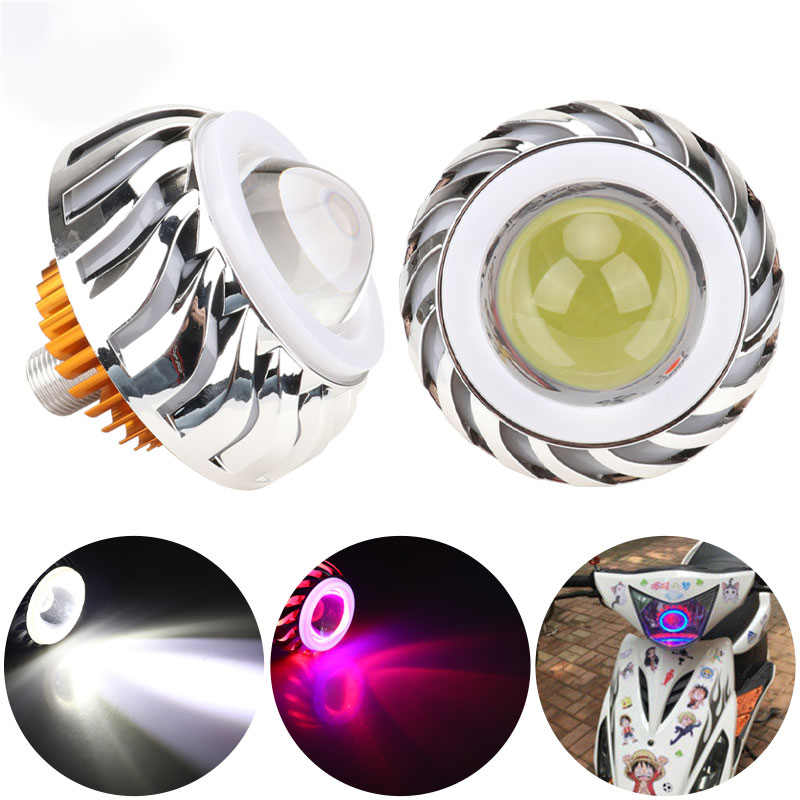 Universal Motorcycle Led Headlight Projector - 1個入り バイク用ヘッドライト デュアルハロー LED エンジェルデビルアイ ヘッドライト