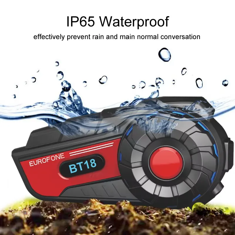 Motorcycle Helmets - BT18 オートバイヘルメットインターコム IP67 防水ワイヤレスヘッドセット 800M 2