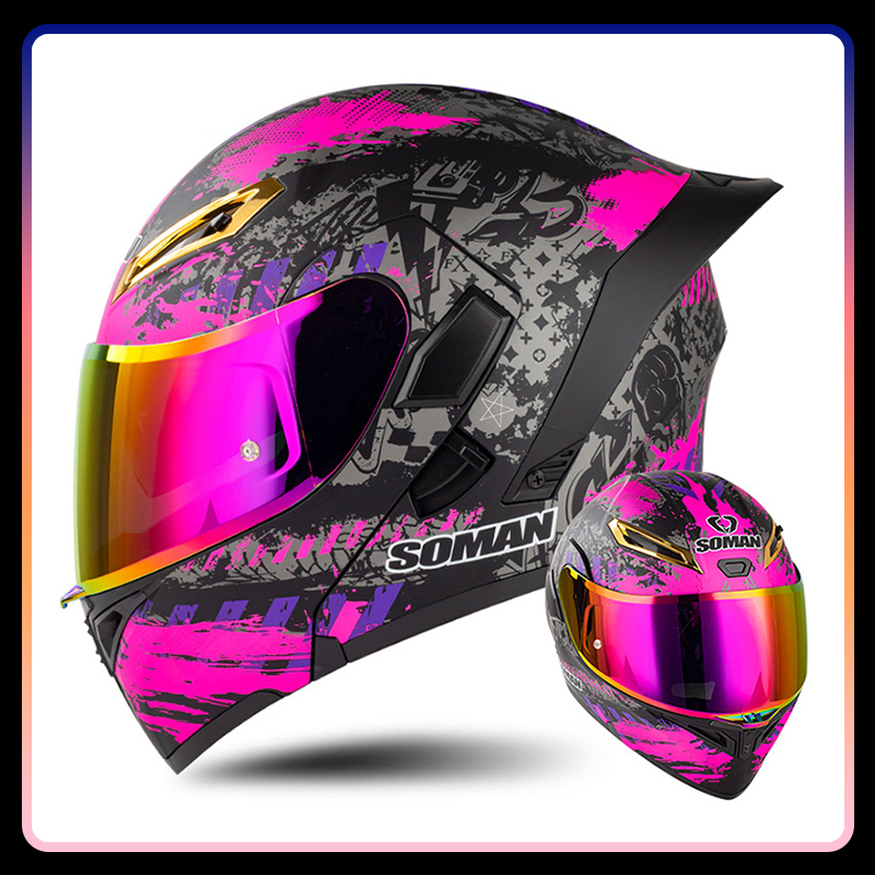Modular Flip Up Motorcycle Helmet Dot Approved - 男性と女性のためのフルフェイスのオートバイのヘルメット,ダブルレンズ付きのカラフルなオートバイのヘルメット,ドット承認,紫色のモジュラー