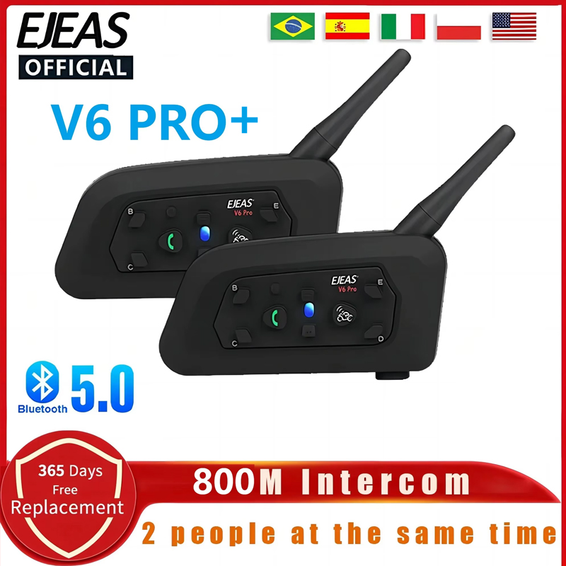 Universal Motorcycle Helmet Intercom Headset - Ejeas v6プロオートバイヘルメットヘッドセットBluetoothインターホンコミュニケーター800m 2ライダー用ip65防水音楽インターホン