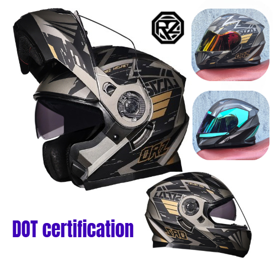 Modular Flip Up Motorcycle Helmet Dot Approved - ORZ-オートバイ用ダブルバイザー付きフルフェイスヘルメット,モトクロス,レーシング,スクーター,モジュラー,折りたたみ式,ドット承認
