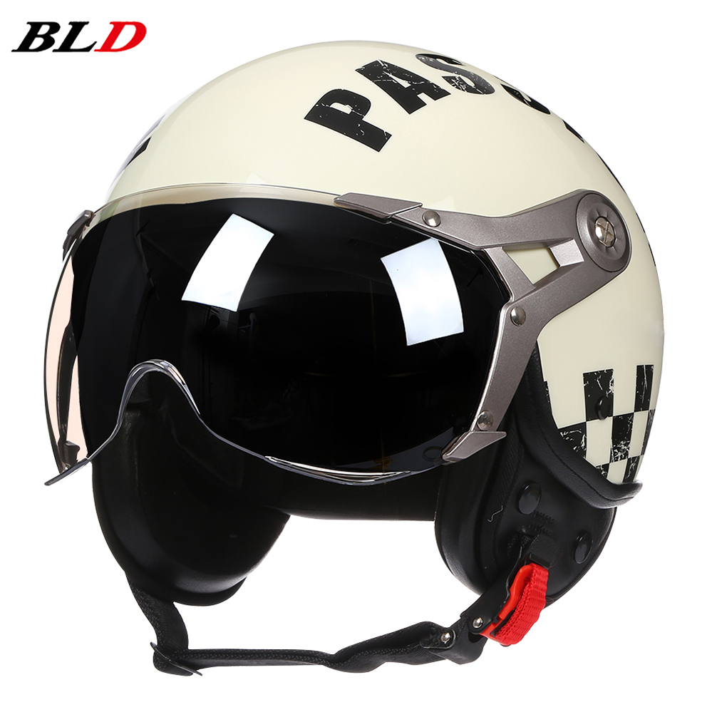 レトロ 3/4 オープンフェイスヘルメットヴィンテージジェッ - Vintage Open Face Retro Helmet のレビューと価格