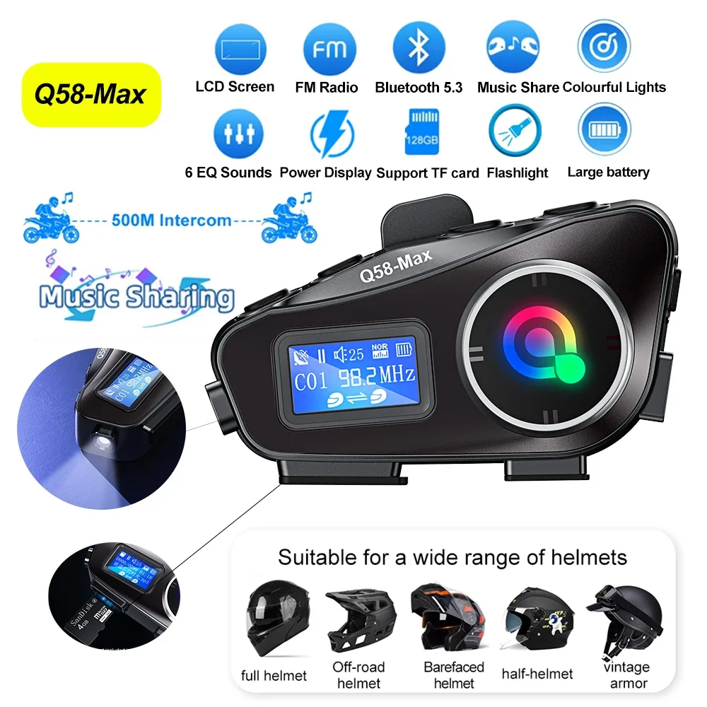 オートバイのヘルメット用の大型スクリーン付きインターホン,B - Universal Motorcycle Helmet Intercom Headset のレビューと価格
