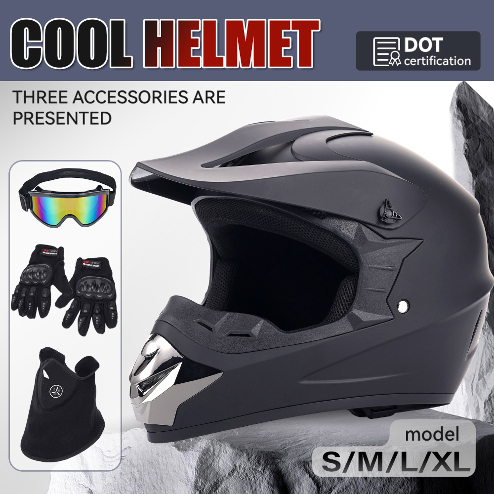 オフロードバイク用ヘルメット 4点セット 大人用 DOT認定 - Off Road Motocross Helmet Goggles Set のレビューと価格