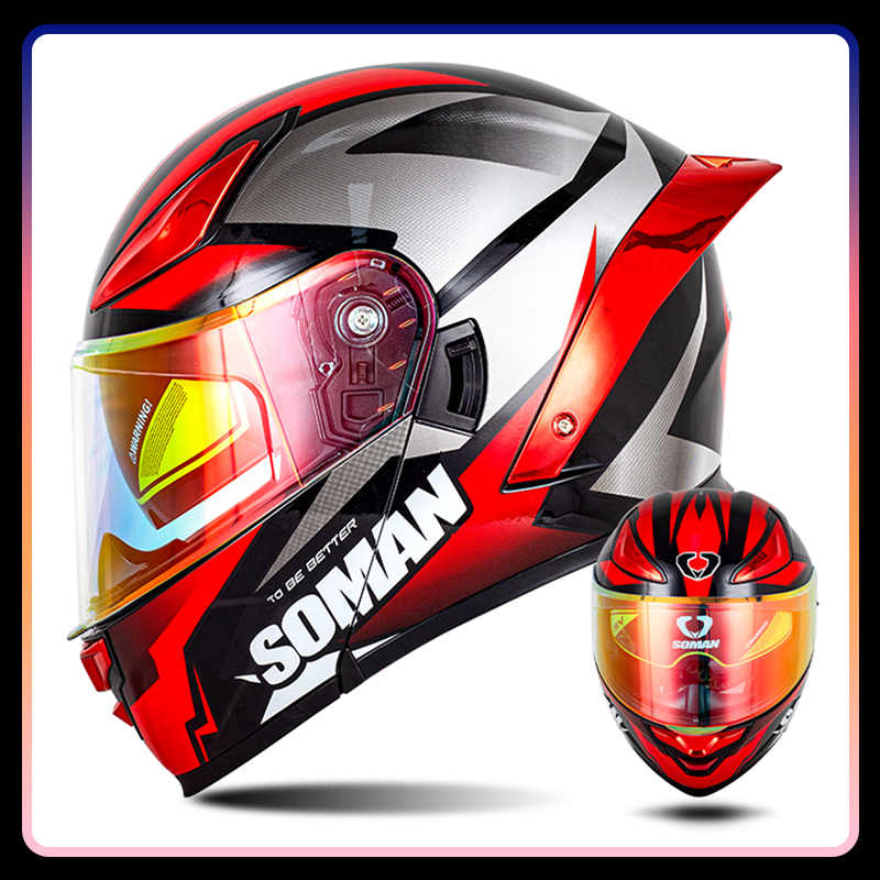 メンズオートバイヘルメットデュアルレンズフリップアップヘルメ - Modular Flip Up Motorcycle Helmet Dot Approved のレビューと価格
