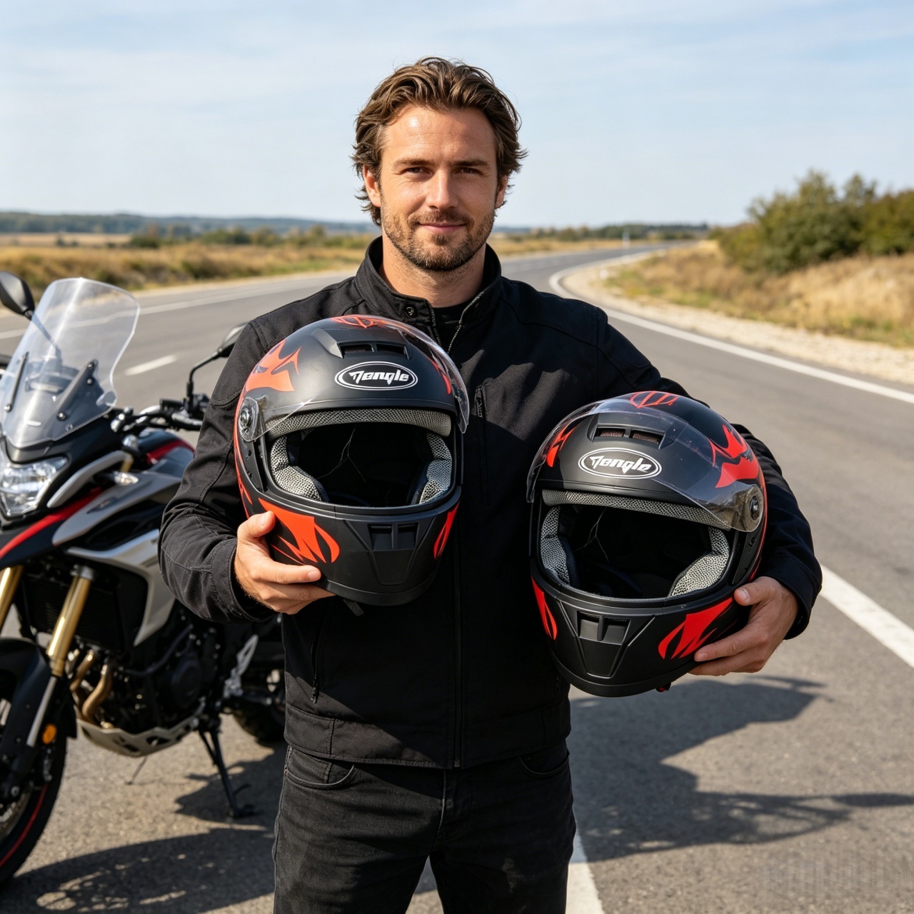 メンズフルフェイスオートバイヘルメット デュアルバイザー レ - Dual Visor Motorcycle Racing Helmet のレビューと価格