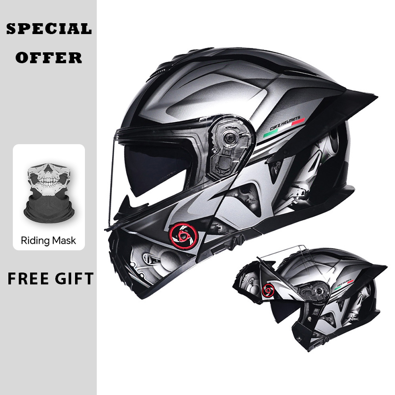 オートバイフリップアップヘルメット ダブルバイザー ラージテ - Dual Visor Motorcycle Racing Helmet のレビューと価格