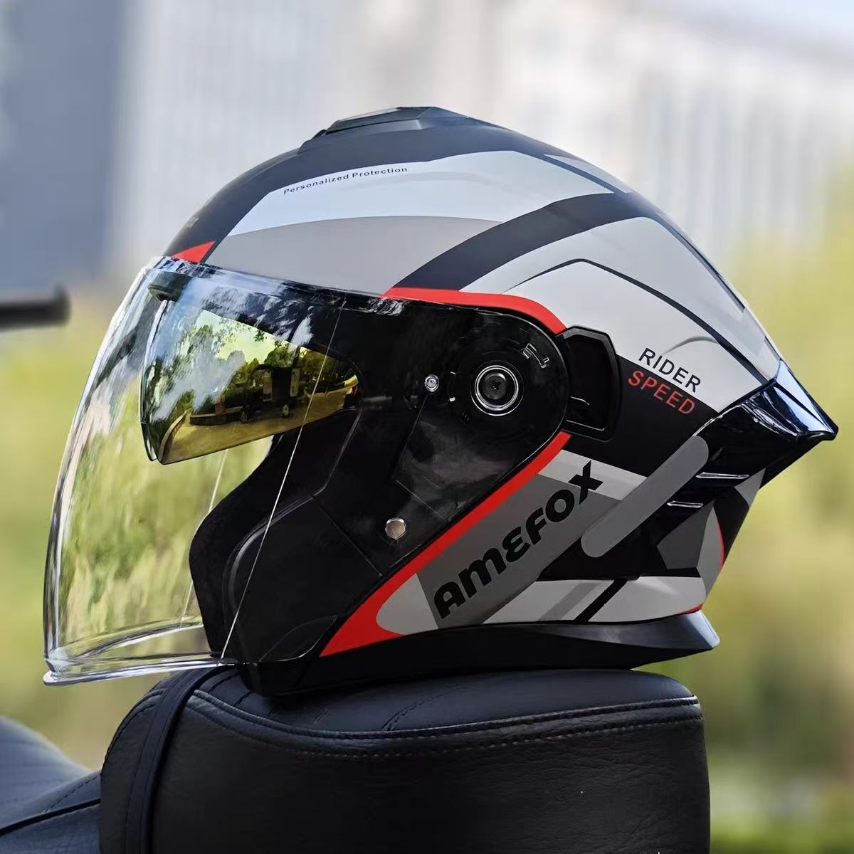 ダブルバイザー付きオープンフェイスヘルメット、3/4ジェット - Motorcycle Helmet Inner Sun Visor Lens のレビューと価格